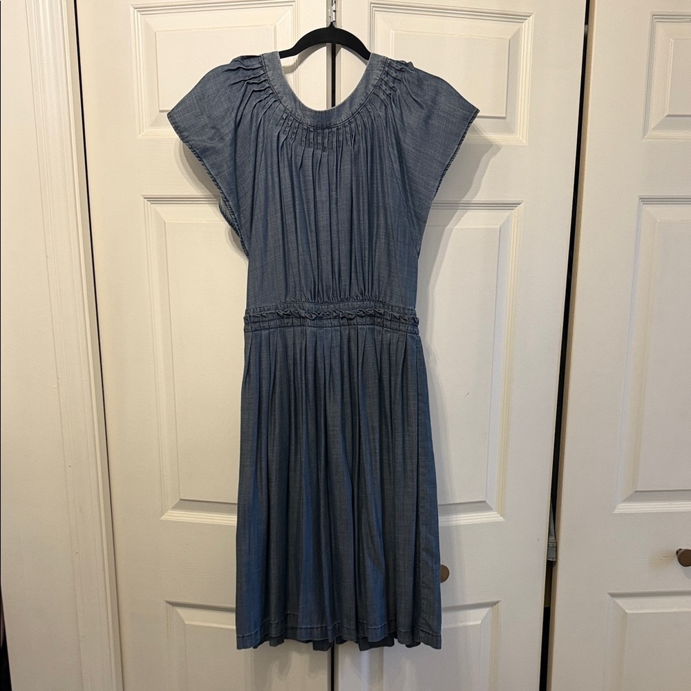Current Air Blue Pleated Smocked Waist Midi Dress- S